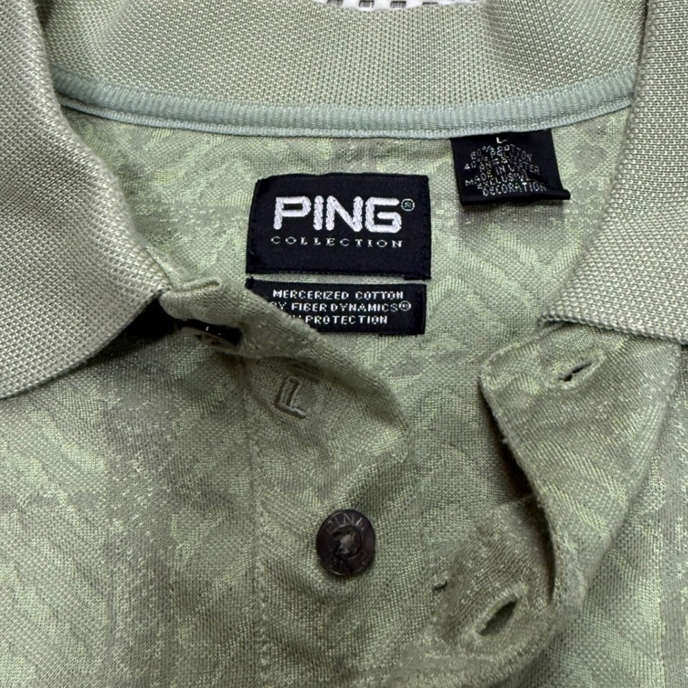 PING COLLECTION Men's Green Textured Golf Polo Shirt Size L